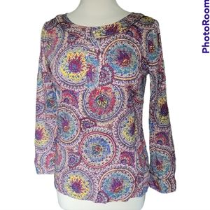 Talbots Boho Lotus Floral Medallion Tunic Long Sleeve Blouse - 8